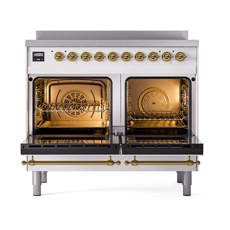 ILVE 40-Inch Nostalgie II Noblesse Induction Range with Triple Glass Door in White with Brass Trim (UNDI406NMPWHG)