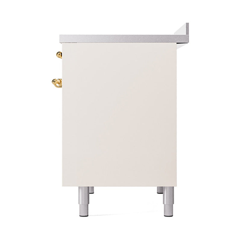 ILVE 40-Inch Nostalgie II Noblesse Induction Range with Solid Door Oven in Antique White with Brass Trim (UNDI406QNMPAWG)