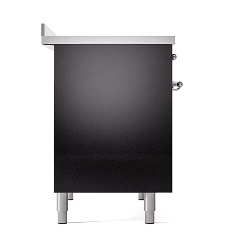 ILVE 40-Inch Nostalgie II Noblesse Induction Range with Solid Door Oven in Glossy Black with Chrome Trim (UNDI406QNMPBKC)