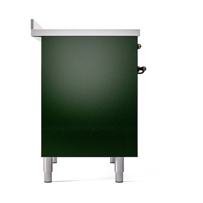 ILVE 40-Inch Nostalgie II Noblesse Induction Range with Solid Door Oven in Emerald Green with Bronze Trim (UNDI406QNMPEGB)