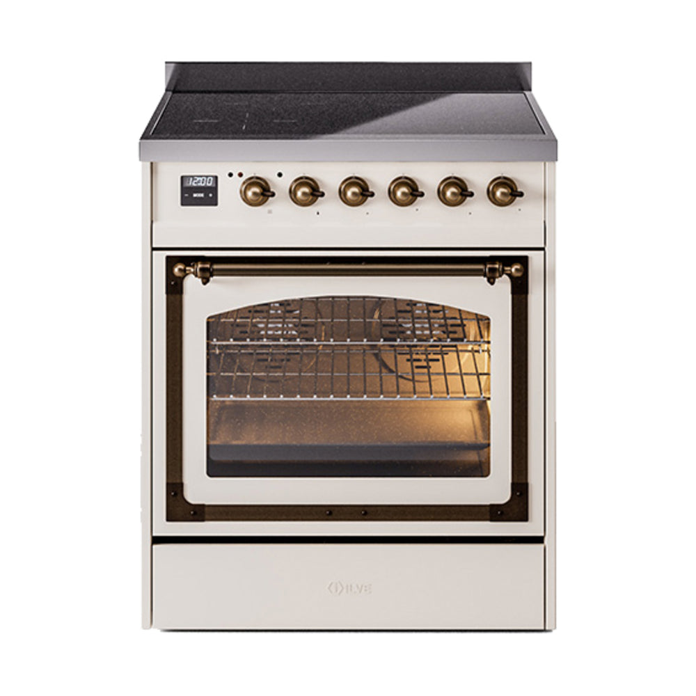 ILVE Nostalgie II Noblesse 30-Inch Induction Range with Triple Glass Door in Antique White with Bronze Trim (UNI304NMPAWB)