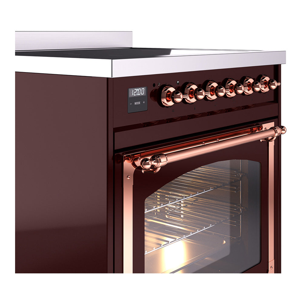 ILVE Nostalgie II Noblesse 30-Inch Induction Range with Triple Glass Door in Burgundy with Copper Trim (UNI304NMPBUP)