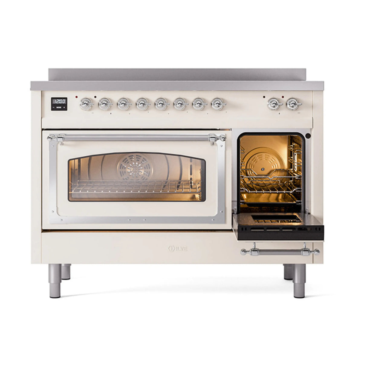 ILVE Nostalgie II Noblesse 48-Inch Induction Range with Triple Glass Door in Antique White with Chrome Trim (UNI486NMPAWC)