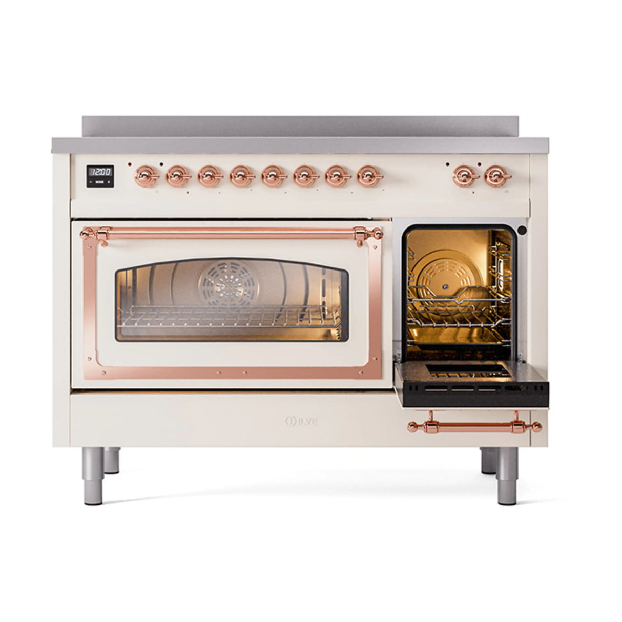 ILVE Nostalgie II Noblesse 48-Inch Induction Range with Triple Glass Door in Antique White with Copper Trim (UNI486NMPAWP)