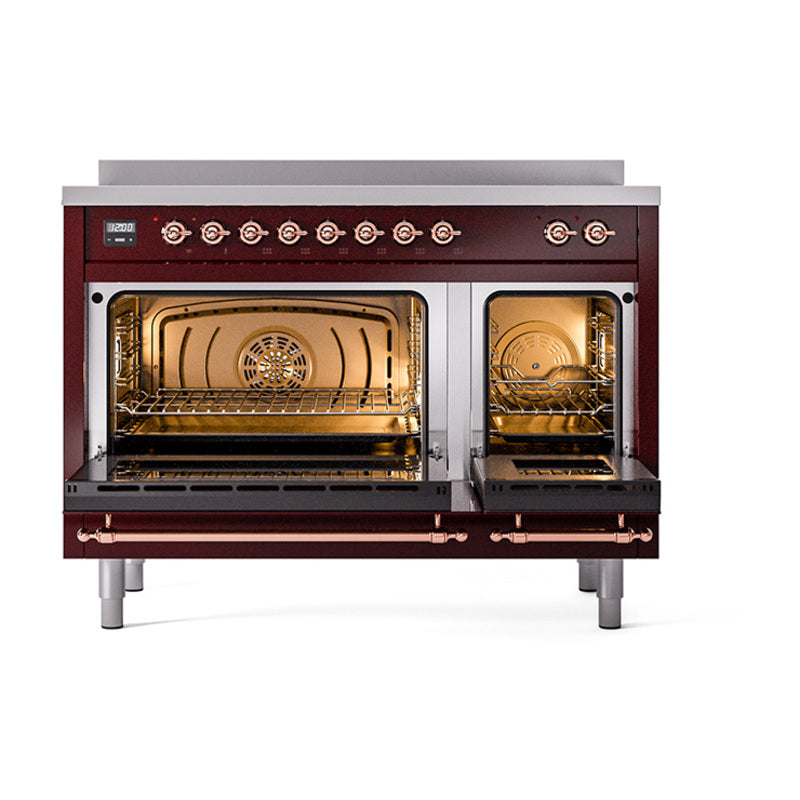 ILVE Nostalgie II Noblesse 48-Inch Induction Range with Triple Glass Door in Burgundy with Copper Trim (UNI486NMPBUP)