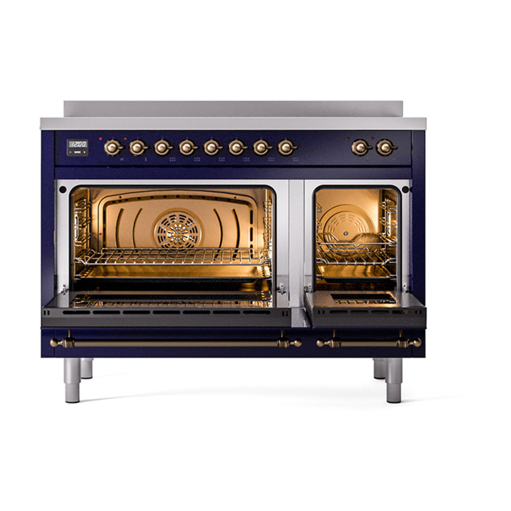 ILVE Nostalgie II Noblesse 48-Inch Induction Range with Triple Glass Door in Midnight Blue with Bronze Trim (UNI486NMPMBB)