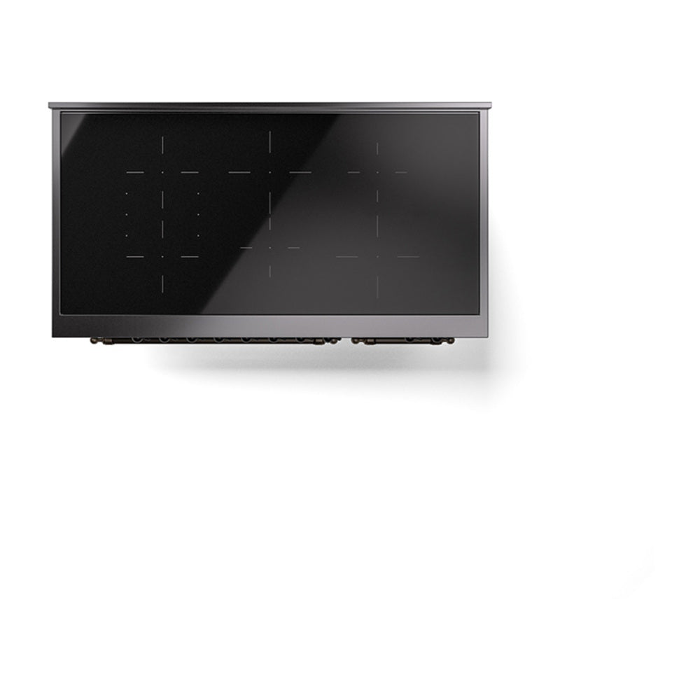 ILVE Nostalgie II Noblesse 48-Inch Induction Range with Solid Door Oven in Blue Grey with Bronze Trim (UNI486QNMPBGB)