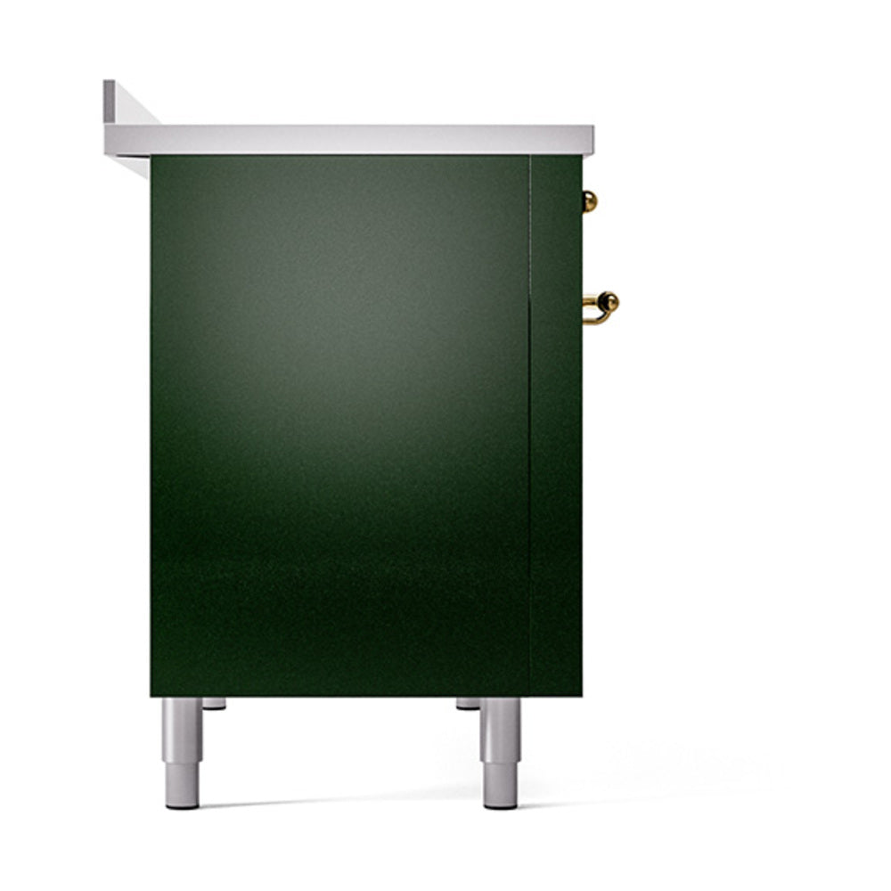 ILVE Nostalgie II Noblesse 48-Inch Induction Range with Solid Door Oven in Emerald Green with Brass Trim (UNI486QNMPEGG)