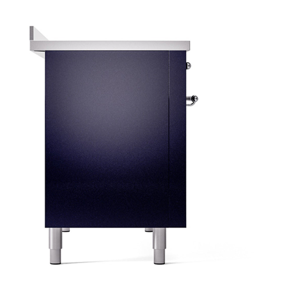 ILVE Nostalgie II Noblesse 48-Inch Induction Range with Solid Door Oven in Midnight Blue with Chrome Trim (UNI486QNMPMBC)