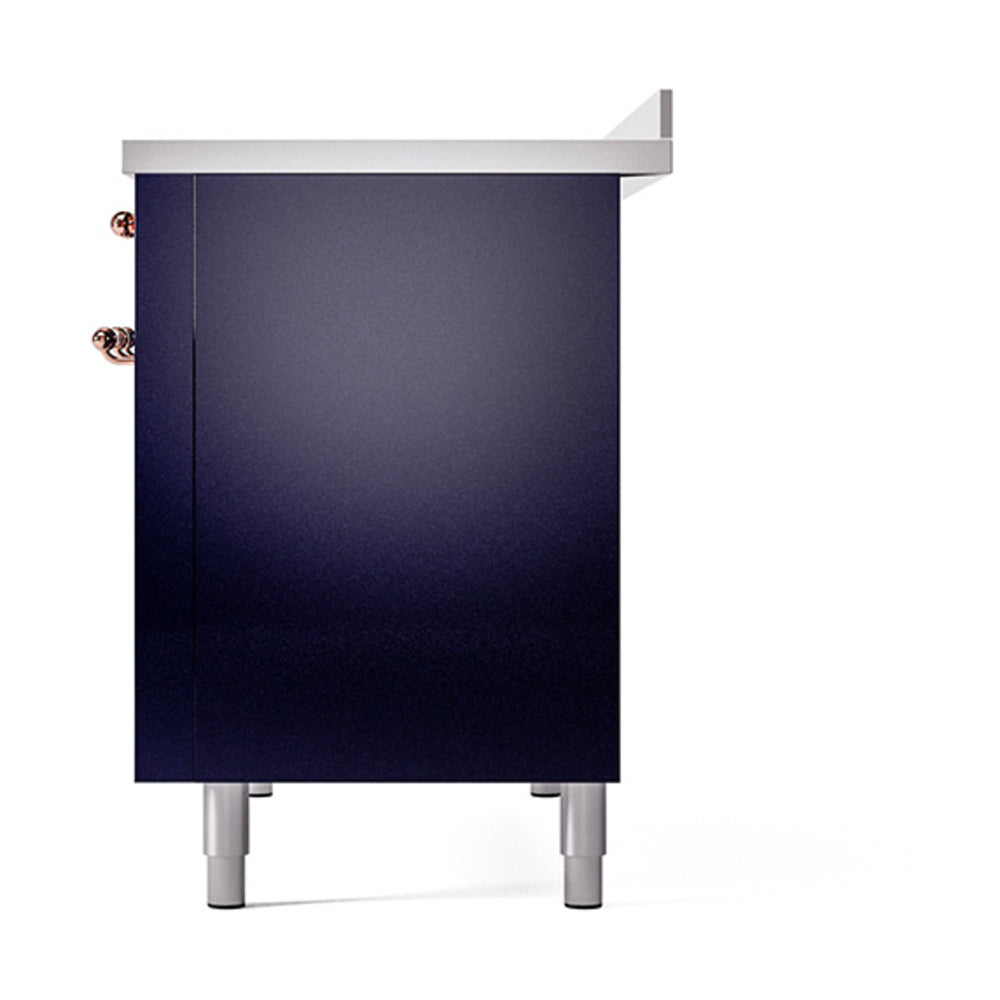 ILVE Nostalgie II Noblesse 48-Inch Induction Range with Solid Door Oven in Midnight Blue with Copper Trim (UNI486QNMPMBP)