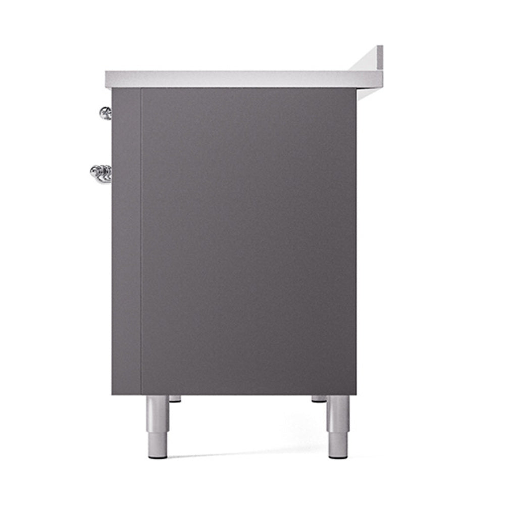 ILVE Nostalgie II Noblesse 48-Inch Induction Range with Solid Door Oven in Matte Graphite with Chrome Trim (UNI486QNMPMGC)