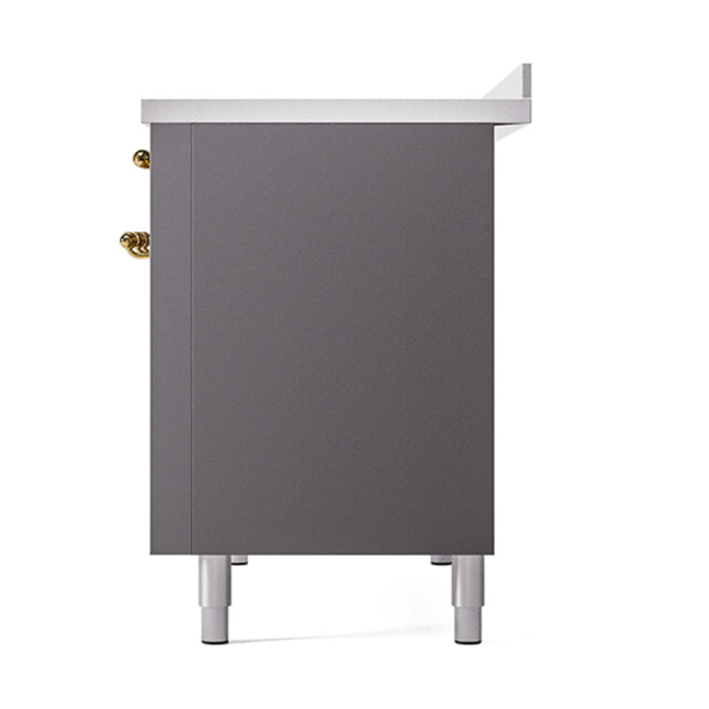 ILVE Nostalgie II Noblesse 48-Inch Induction Range with Solid Door Oven in Matte Graphite with Brass Trim (UNI486QNMPMGG)