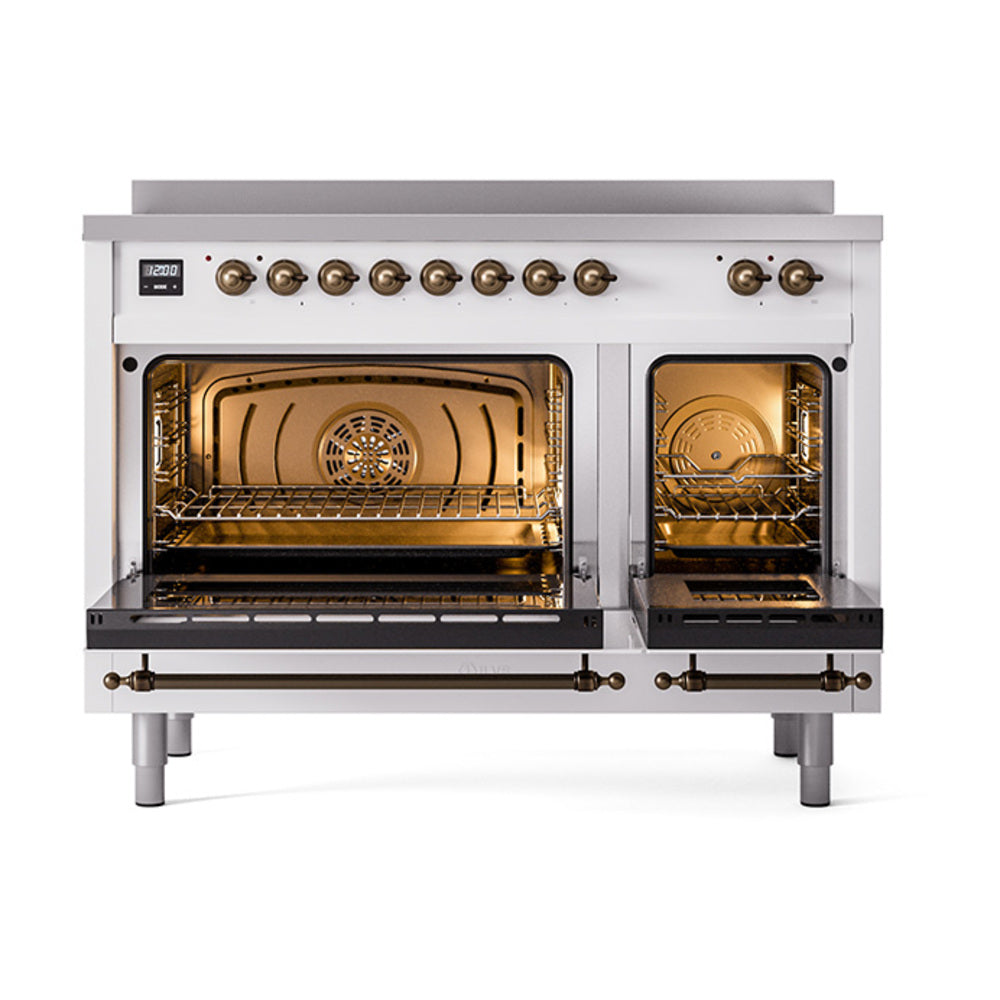 ILVE Nostalgie II Noblesse 48-Inch Induction Range with Solid Door Oven in Custom RAL with Bronze Trim (UNI486QNMPRAB)