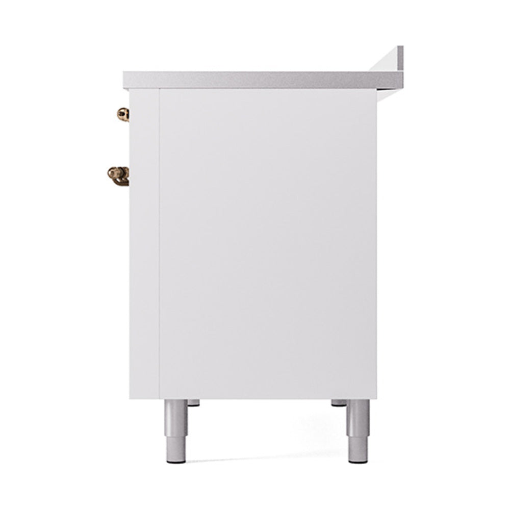 ILVE Nostalgie II Noblesse 48-Inch Induction Range with Solid Door Oven in White with Bronze Trim (UNI486QNMPWHB)