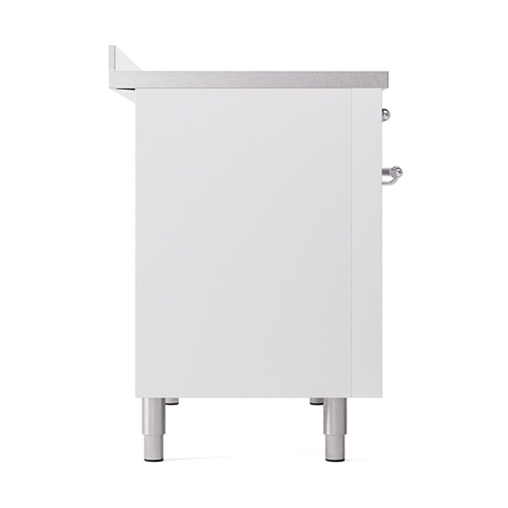 ILVE Nostalgie II Noblesse 48-Inch Induction Range with Solid Door Oven in White with Chrome Trim (UNI486QNMPWHC)