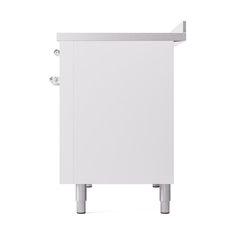 ILVE Nostalgie II Noblesse 48-Inch Induction Range with Solid Door Oven in White with Chrome Trim (UNI486QNMPWHC)