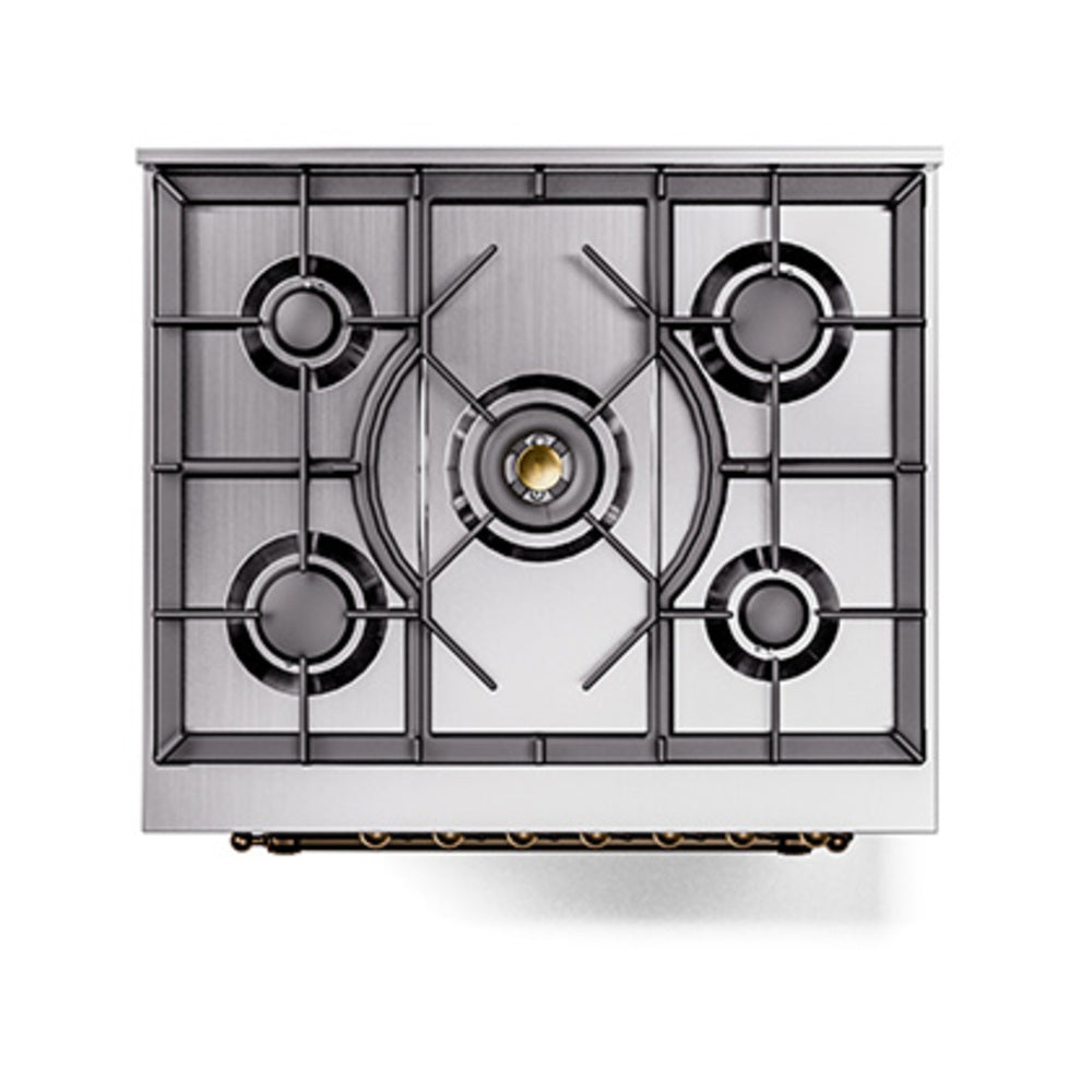 ILVE Nostalgie II 30-Inch Freestanding Natural Gas Dual Fuel Range in Blue Grey with Bronze Trim (UP30NMPBGB)