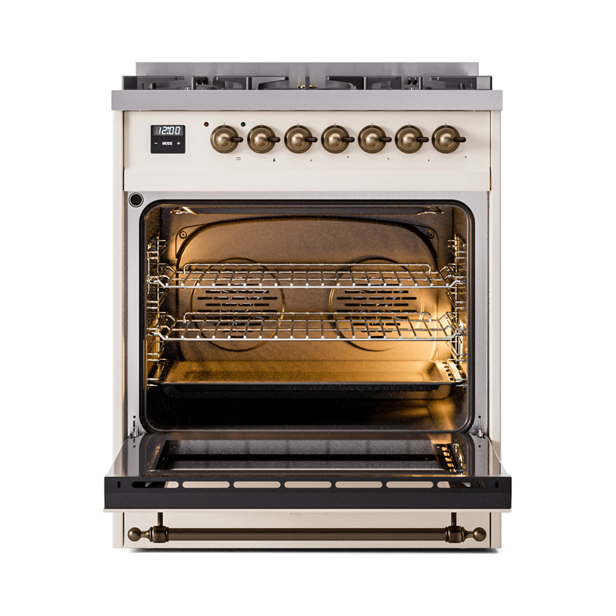 ILVE Nostalgie II 30-Inch Dual Fuel Freestanding Range in Antique White with Bronze Trim (UP30NMPAWBLP)