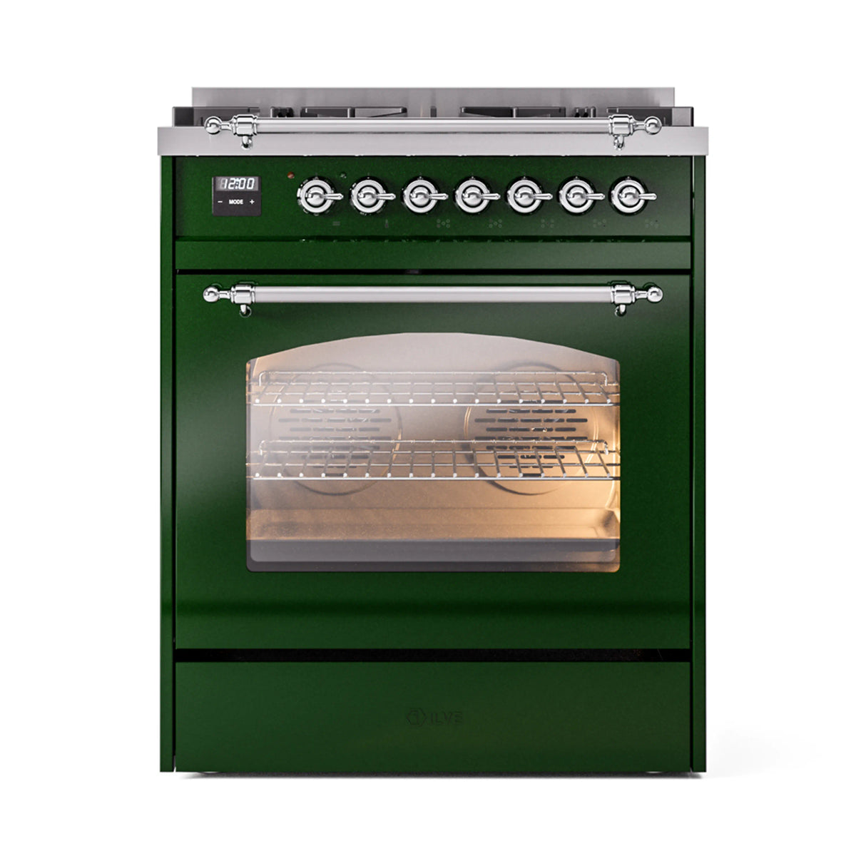 ILVE Nostalgie II 30-Inch Dual Fuel Freestanding Range in Emerald Green with Chrome Trim (UP30NMPEGCLP)