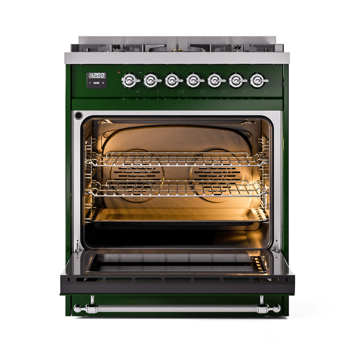 ILVE Nostalgie II 30-Inch Dual Fuel Freestanding Range in Emerald Green with Chrome Trim (UP30NMPEGCLP)