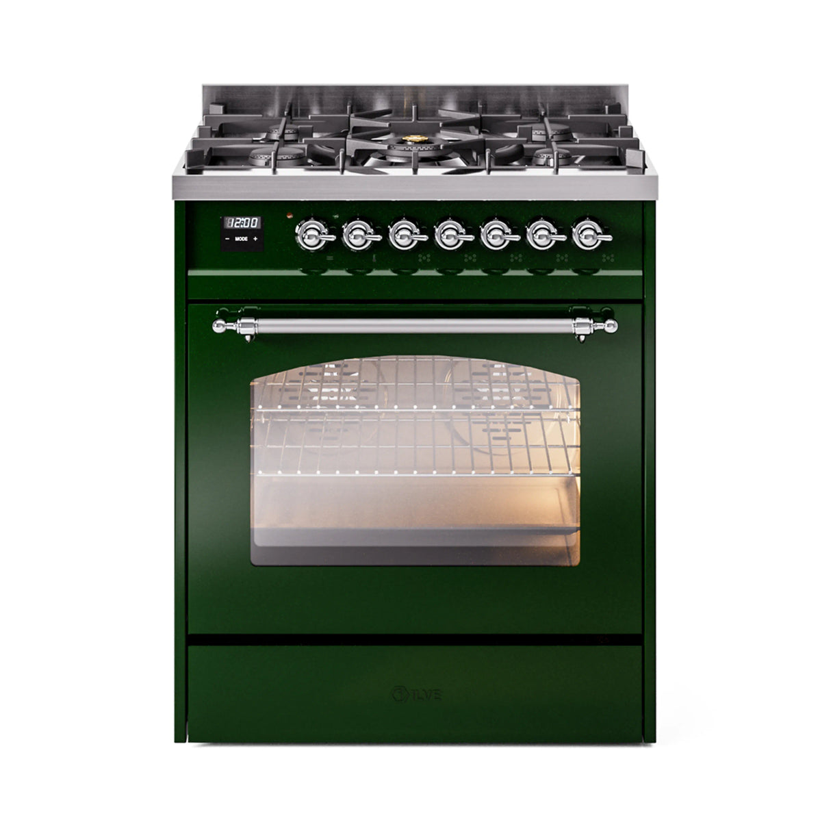 ILVE Nostalgie II 30-Inch Dual Fuel Freestanding Range in Emerald Green with Chrome Trim (UP30NMPEGCLP)