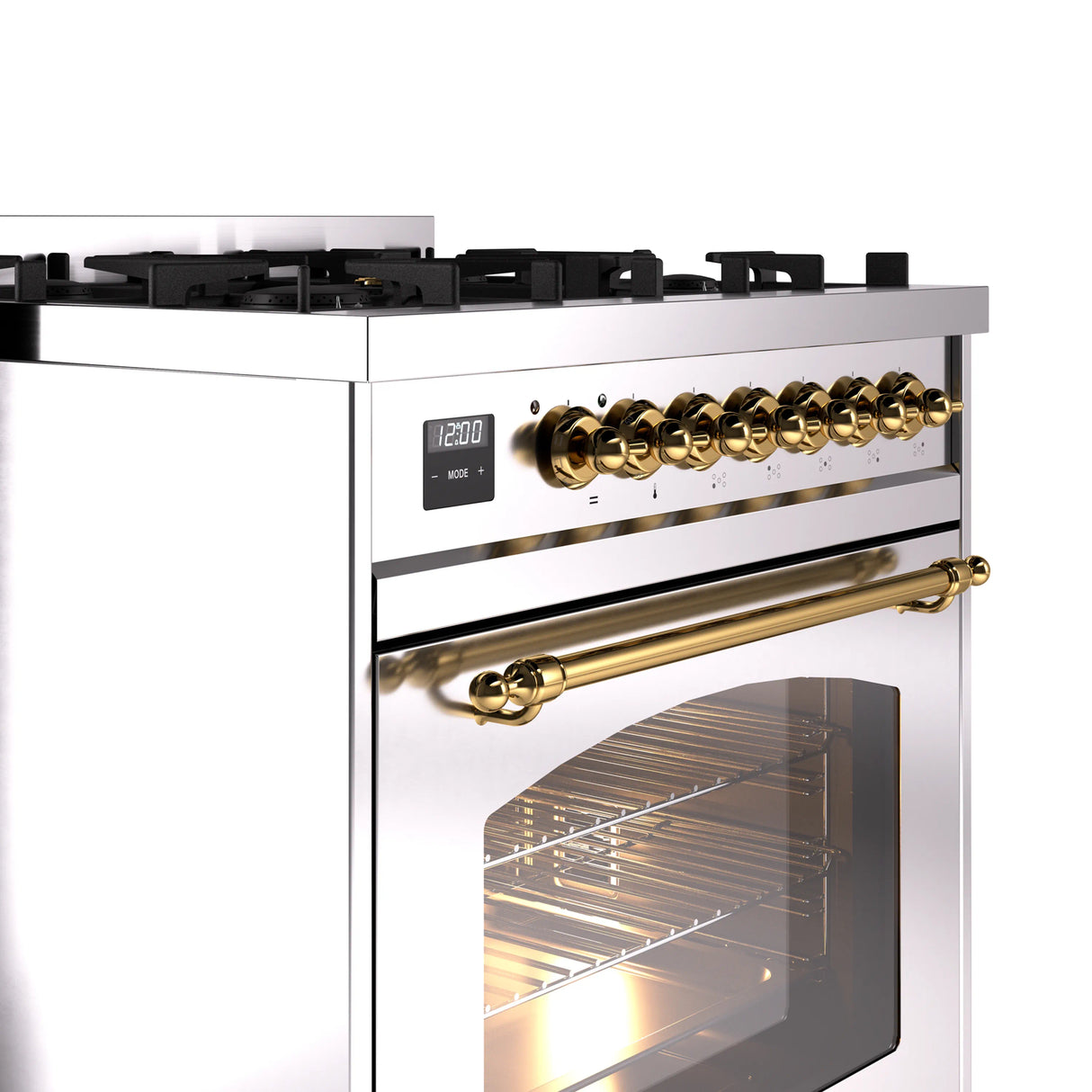 ILVE Nostalgie II 30-Inch Freestanding Natural Gas Dual Fuel Range in Stainless Steel with Brass Trim (UP30NMPSSG)