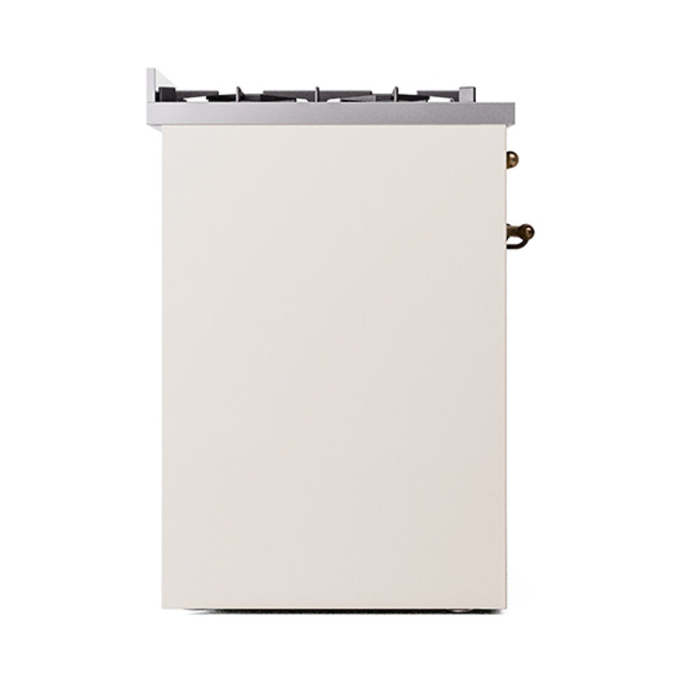 ILVE Nostalgie II 30-Inch Natural Gas Dual Fuel Range with Solid Door in Antique White and Bronze Trim (UP30QNMPAWB)