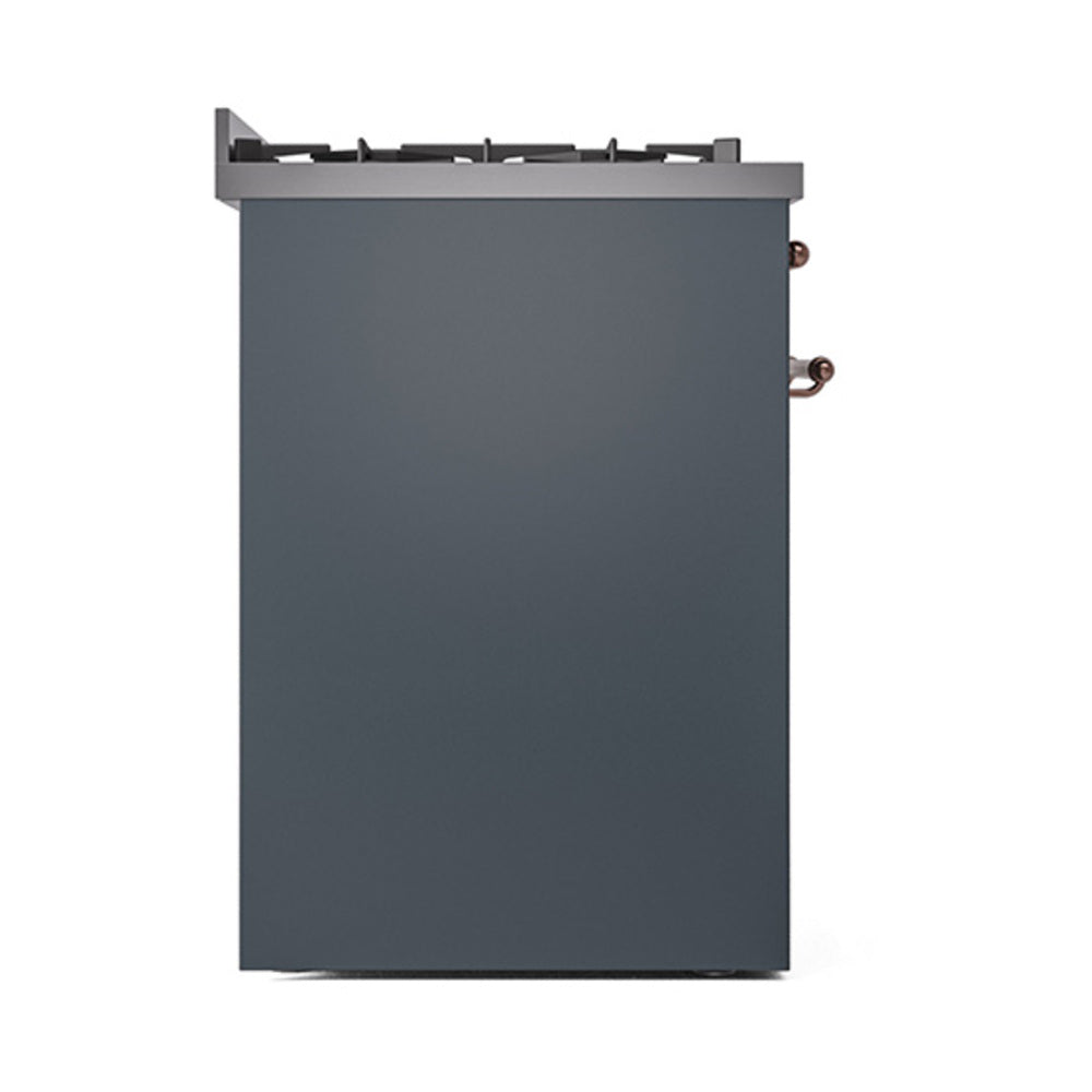 ILVE Nostalgie II 30-Inch Natural Gas Dual Fuel Range with Solid Door in Blue Grey with Copper Trim (UP30QNMPBGP)