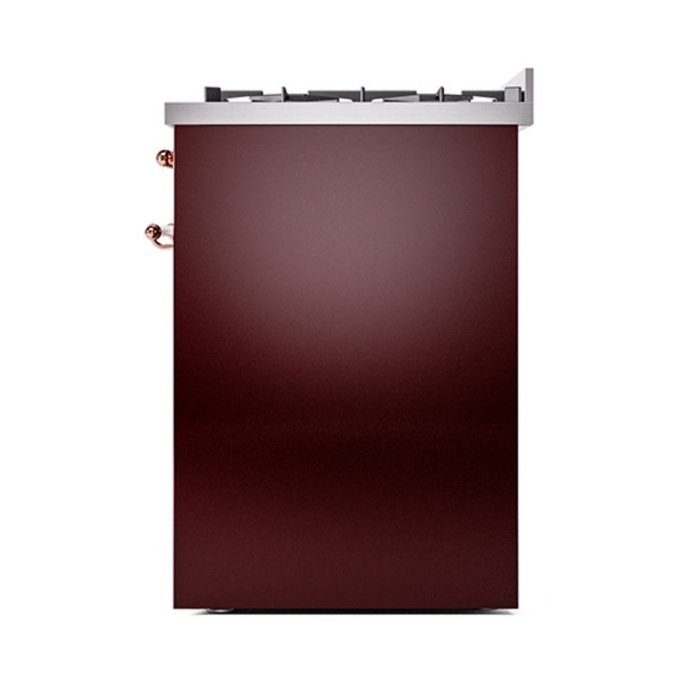 ILVE Nostalgie II 30-Inch Propane Gas Dual Fuel Range with Solid Door in Burgundy with Copper Trim (UP30QNMPBUPLP)