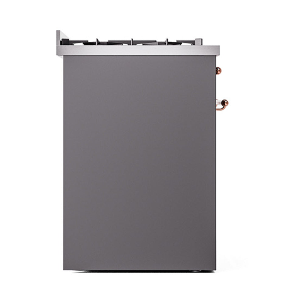 ILVE Nostalgie II 30-Inch Propane Gas Dual Fuel Range with Solid Door in Matte Graphite with Copper Trim (UP30QNMPMGPLP)