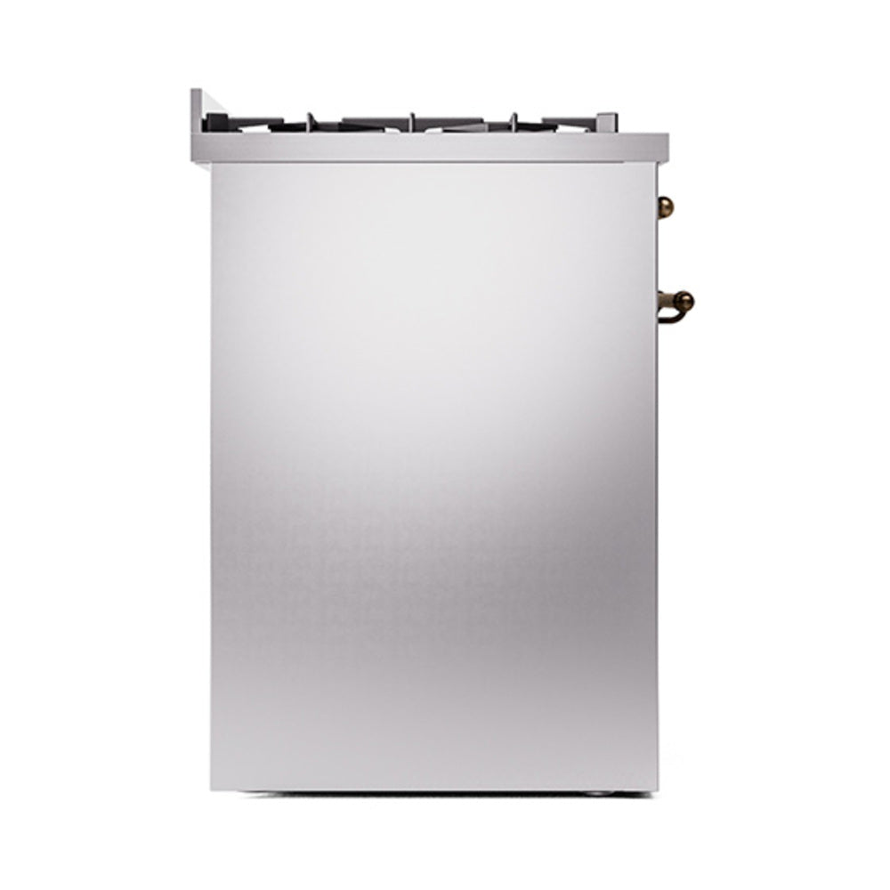 ILVE Nostalgie II 30-Inch Natural Gas Dual Fuel Range with Solid Door in Stainless Steel with Bronze Trim (UP30QNMPSSB)