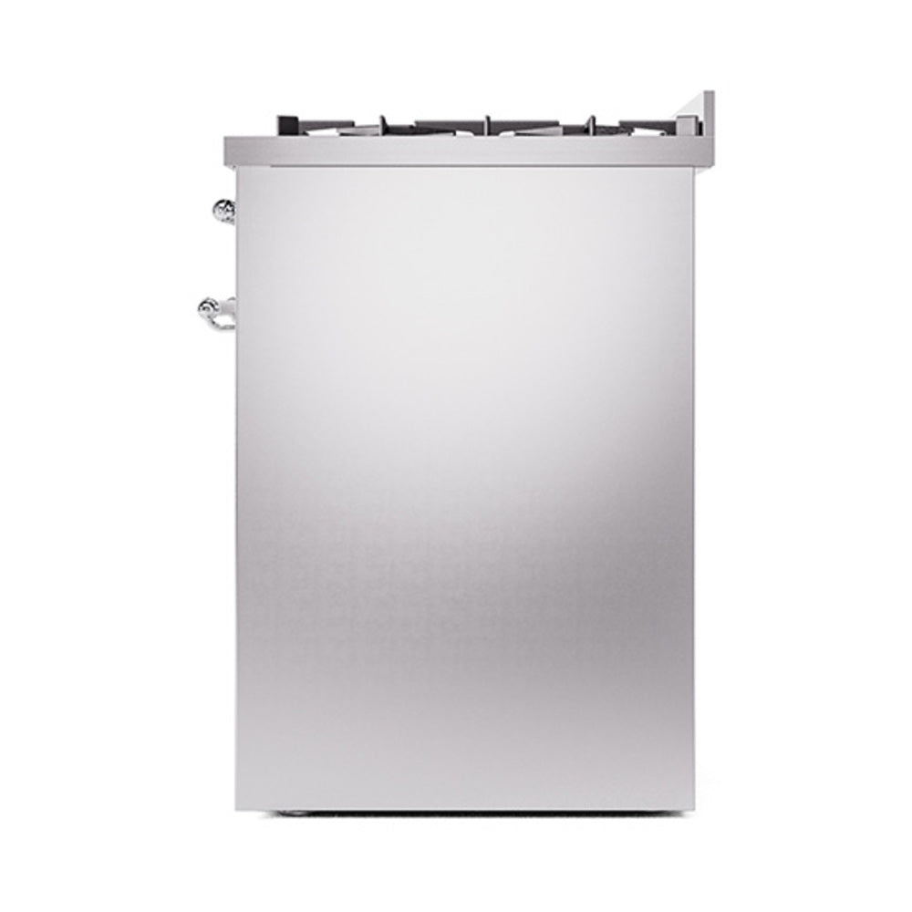 ILVE Nostalgie II 30-Inch Natural Gas Dual Fuel Range with Solid Door in Stainless Steel with Chrome Trim (UP30QNMPSSC)