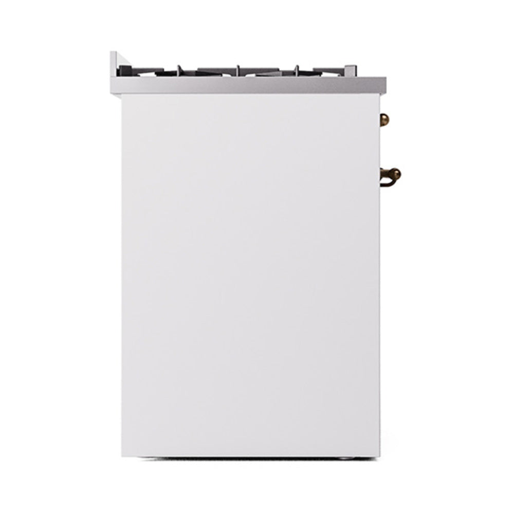 ILVE Nostalgie II 30-Inch Propane Gas Dual Fuel Range with Solid Door in White with Bronze Trim (UP30QNMPWHBLP)