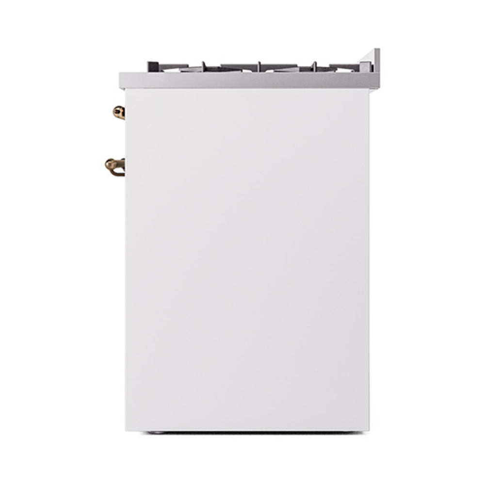 ILVE Nostalgie II 30-Inch Propane Gas Dual Fuel Range with Solid Door in White with Bronze Trim (UP30QNMPWHBLP)