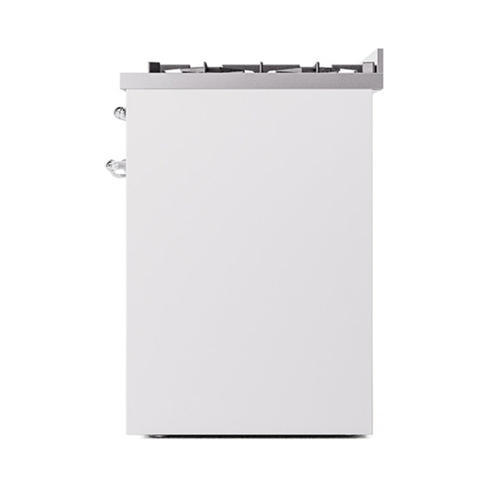 ILVE Nostalgie II 30-Inch Natural Gas Dual Fuel Range with Solid Door in White with Chrome Trim (UP30QNMPWHC)