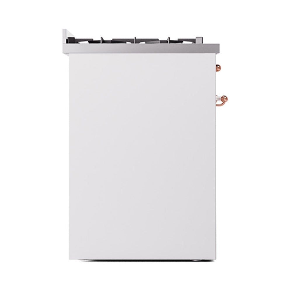 ILVE Nostalgie II 30-Inch Natural Gas Dual Fuel Range with Solid Door in White with Copper Trim (UP30QNMPWHP)