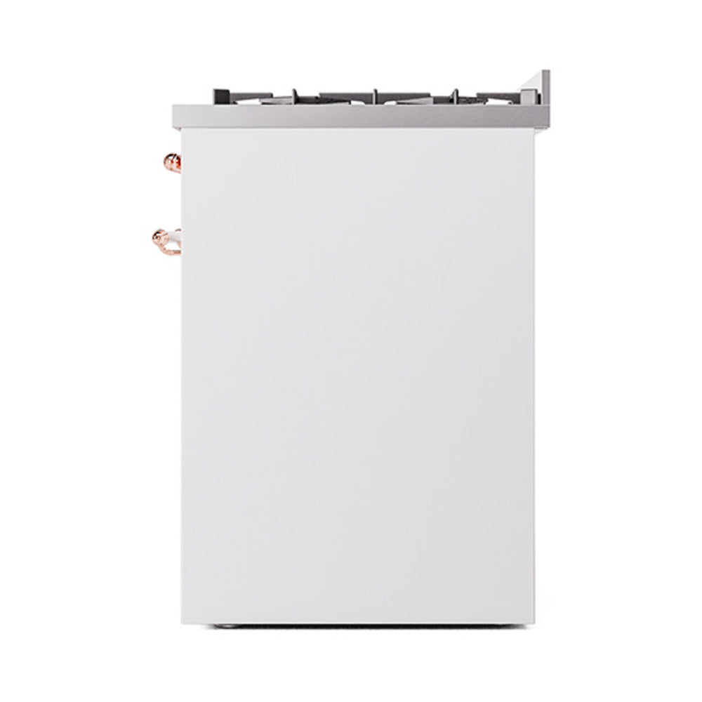 ILVE Nostalgie II 30-Inch Natural Gas Dual Fuel Range with Solid Door in White with Copper Trim (UP30QNMPWHP)