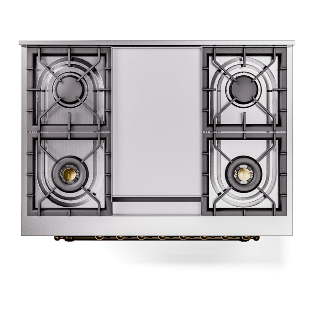 ILVE Nostalgie II 36-Inch Dual Fuel Freestanding Range in Blue Grey with Bronze Trim (UP36FNMPBGBLP)