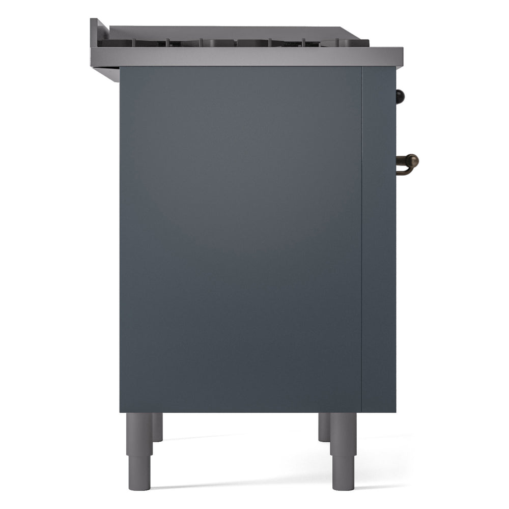ILVE Nostalgie II 36-Inch Dual Fuel Freestanding Range in Blue Grey with Bronze Trim (UP36FNMPBGBLP)