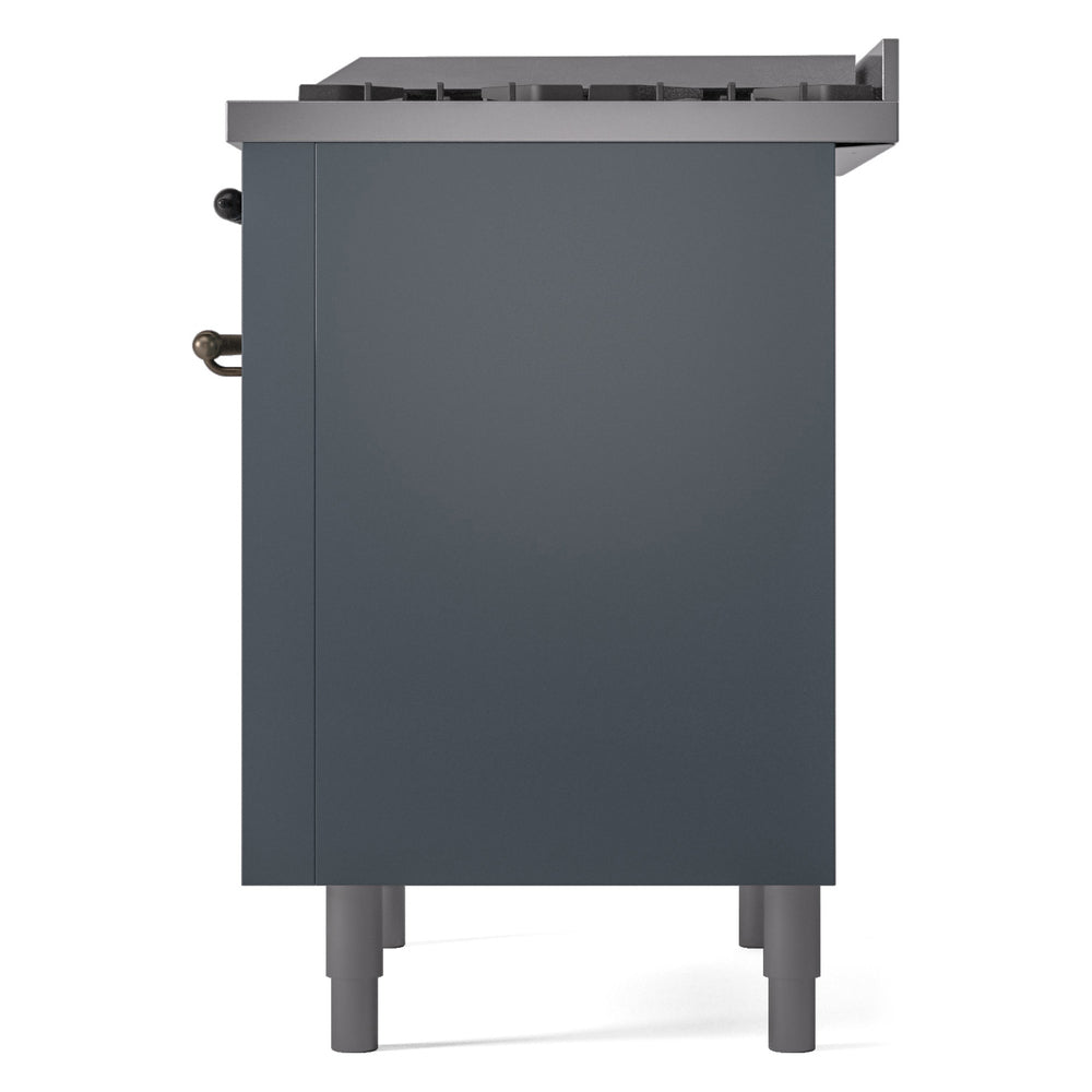 ILVE Nostalgie II 36-Inch Dual Fuel Freestanding Range in Blue Grey with Bronze Trim (UP36FNMPBGBLP)