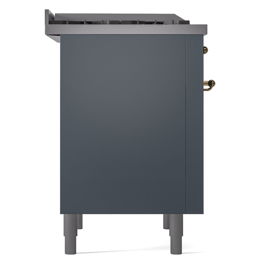 ILVE Nostalgie II 36-Inch Dual Fuel Freestanding Range in Blue Grey with Brass Trim (UP36FNMPBGGLP)