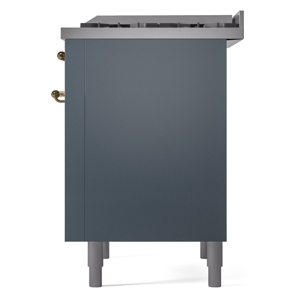ILVE Nostalgie II 36-Inch Freestanding Natural Gas Dual Fuel Range in Blue Grey with Brass Trim (UP36FNMPBGG)