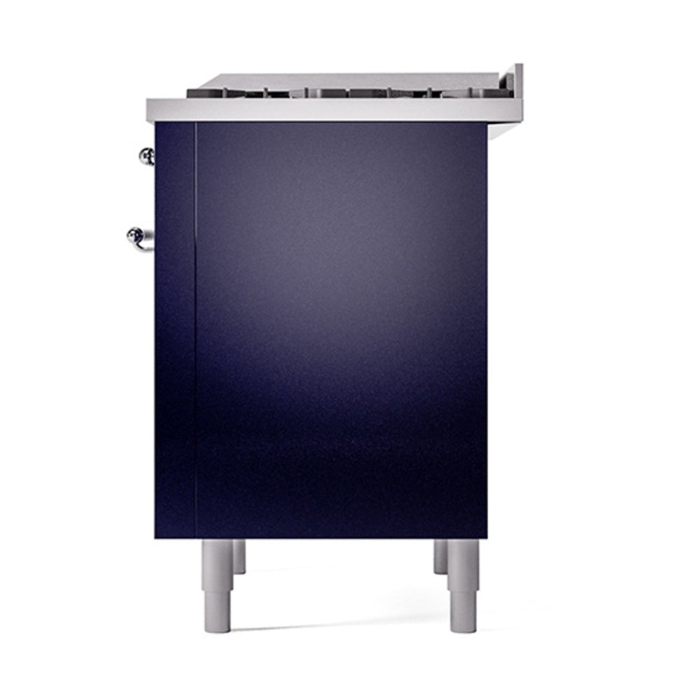 ILVE 36-Inch Nostalgie II Propane Gas Dual Fuel Range with 6 Burners and Solid Door Oven in Midnight Blue with Chrome Trim (UP36FQNMPMBCLP)