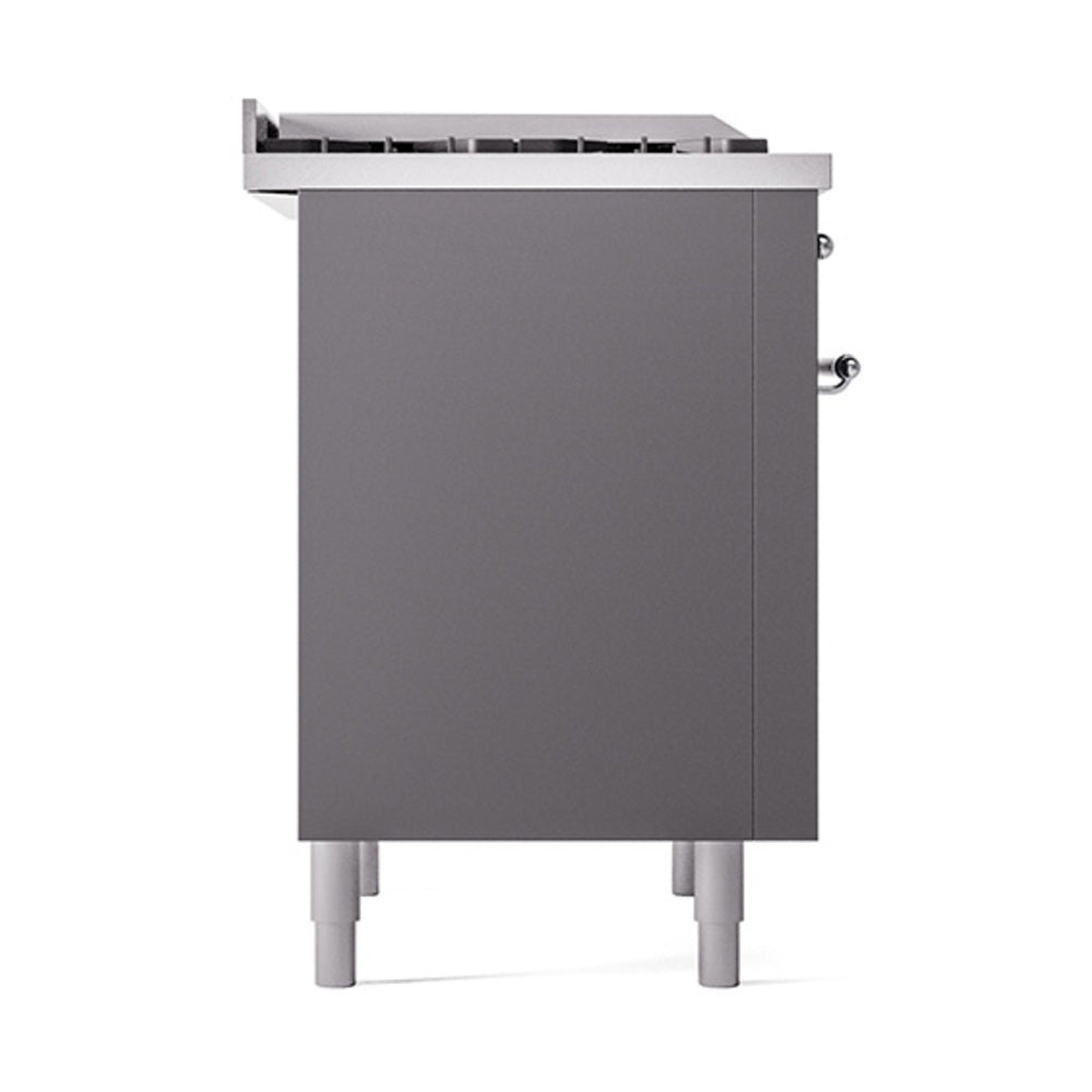 ILVE 36-Inch Nostalgie II Propane Gas Dual Fuel Range with 6 Burners and Solid Door Oven in Matte Graphite with Chrome Trim (UP36FQNMPMGCLP)