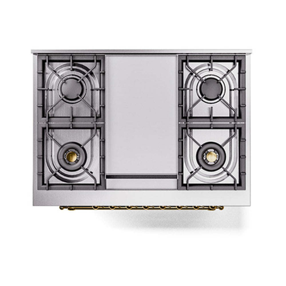 ILVE 36-Inch Nostalgie II Natural Gas Dual Fuel Range with 6 Burners and Solid Door Oven in Matte Graphite with Brass Trim (UP36FQNMPMGG)