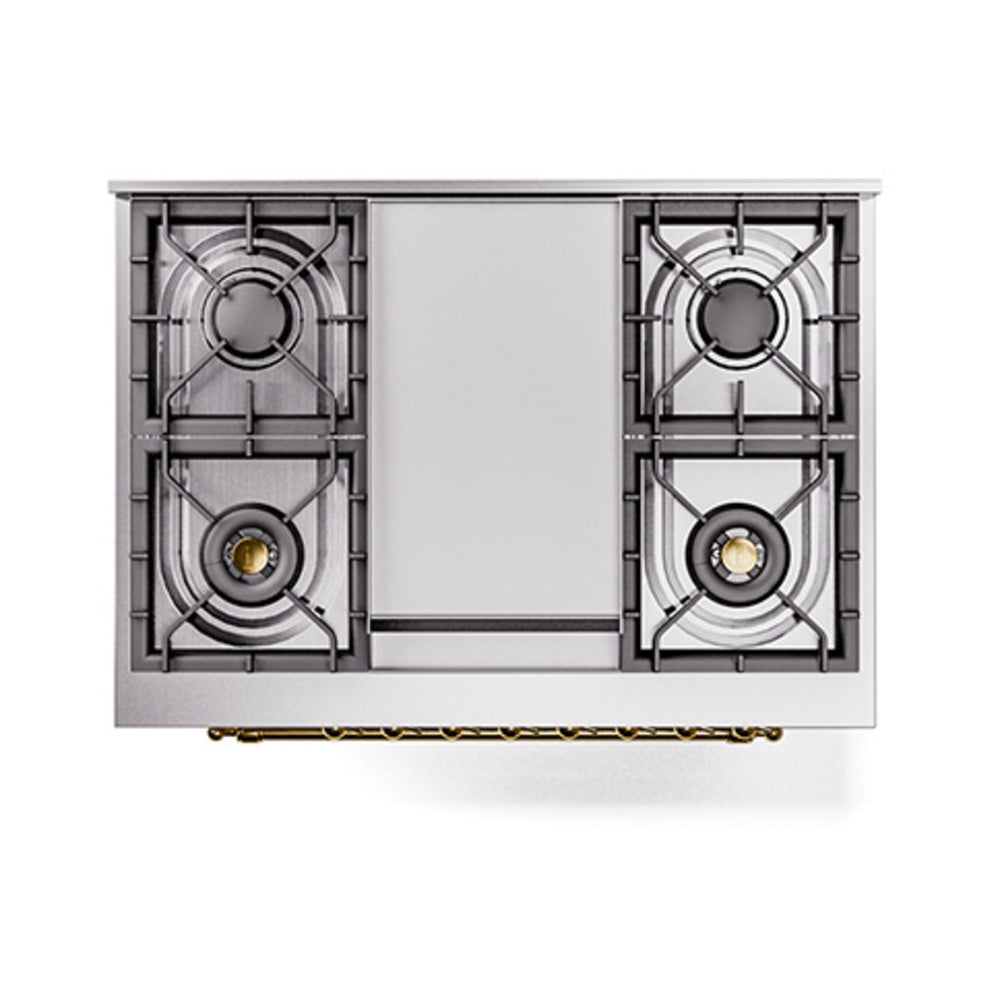 ILVE 36-Inch Nostalgie II Natural Gas Dual Fuel Range with 6 Burner and Solid Door Oven in White with Brass Trim (UP36FQNMPWHG)
