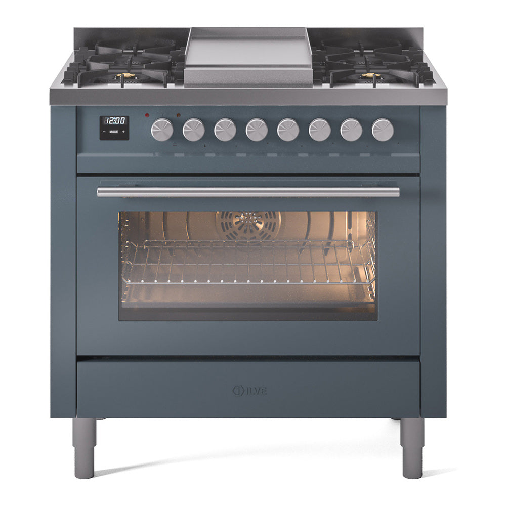 ILVE 36-Inch Professional Plus II Freestanding Natural Gas Dual Fuel Range with 6 Sealed Burner in Blue Grey (UP36FWMPBG)