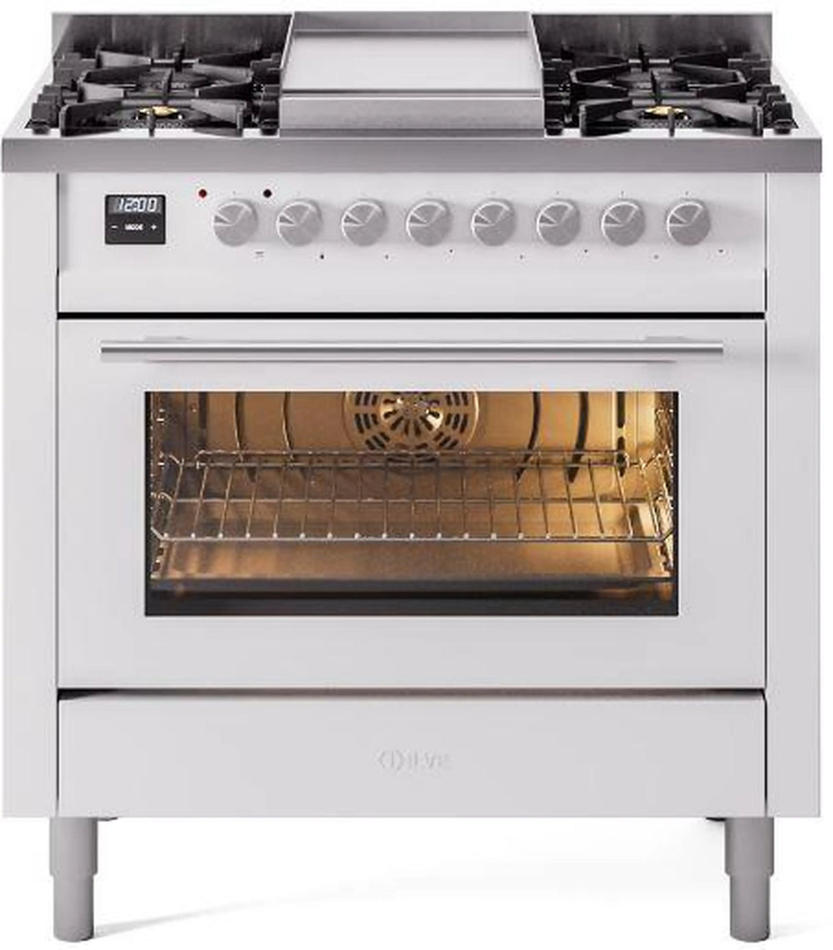 ILVE Professional Plus II 36-Inch Freestanding Natural Gas Dual Fuel Range with 6 Sealed Burner in White (UP36FWMPWH)