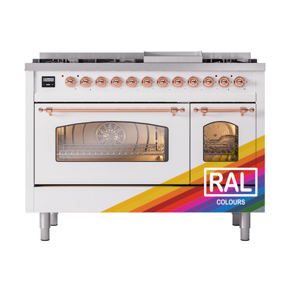 ILVE Nostalgie II 48-Inch Dual Fuel Freestanding Range in Custom RAL with Copper Trim (UP48FNMPRAPLP)