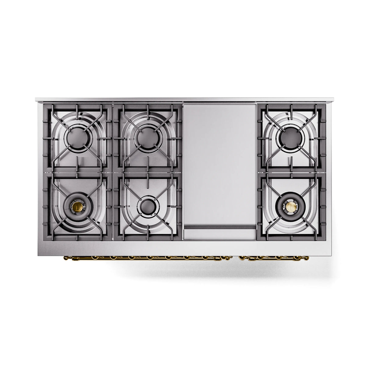 ILVE Nostalgie II Noblesse 48-Inch Dual Fuel Freestanding Range in Stainless Steel with Brass Trim (UN48FNMPSSGLP)